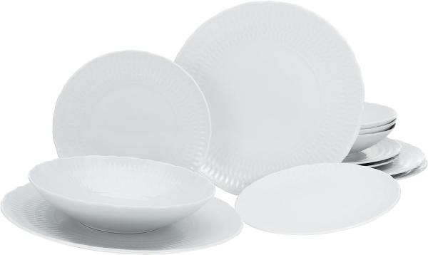 CreaTable 33070 Tafelservice Sofia für 4 Personen, Porzellan, weiß (1 Set, 12-teilig)