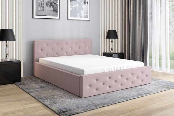 Polsterbett VALI 90x200 mit Matratze, Bettkasten und Lattenrost. Farbe: Flamingo 19