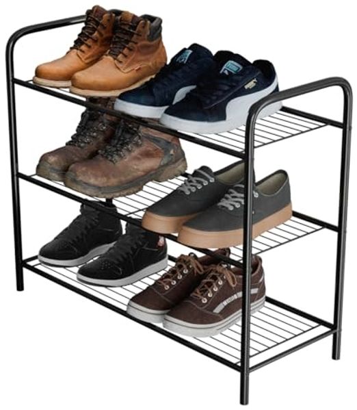 Amig - Schuhregal aus Metall mit 3 Ablagen für 9 Paar - 65 x 25 x 53,5 cm - Schuhablage aus schwarzem Stahl - Ideal für Schlafzimmer, Flur oder Kleiderschrank