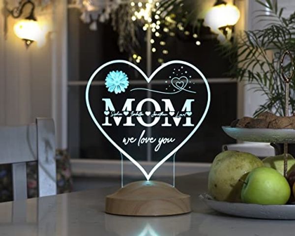 Geschenkelampe LED Nachttischlampe MOM Herz Nachtlicht Geschenke Mama Lampe zum Muttertag, LED fest integriert, Mutter, Geschenk zum Muttertag