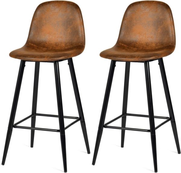 MEUBLE COSY Barhocker 2er Set Barstuhl Vintage mit Lehne und Fußstütze Sitzhöhe 76 cm aus Wildleder Metallbeine für Bar Bistro Café Küche, Kunstleder, Industrie-Design, Braun