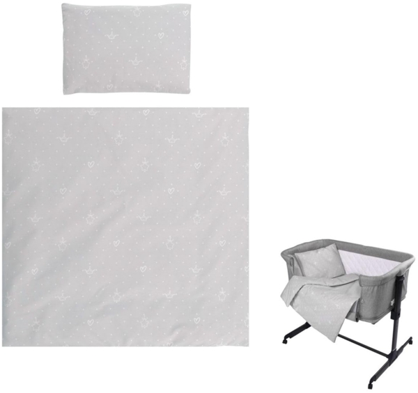 Lorelli Babybettwäsche-Set Eva 5-tlg Decke 75 x 75 cm, Kissen 29 x 42 cm, Bezüge hellgrau