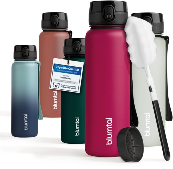 Blumtal Trinkflasche auslaufsichere Trinkflasche Sport + 1-Klick-Verschluss, BPA-freie Wasserflasche mit Sieb - spülmaschinenfest