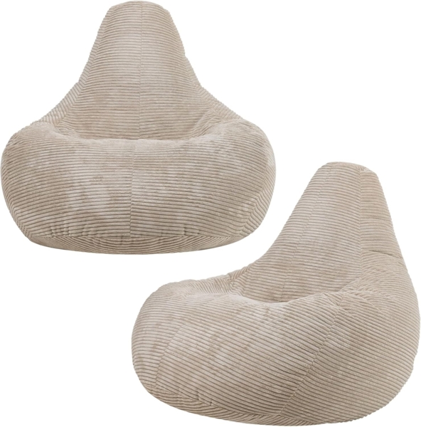 Icon Dalton Sitzsack Kinder, Beige, 2er Pack, Flauschiger Cord Stoff, Sitzsack Cord mit Füllung, Bequemer Kinder Gaming Sessel, Kuschelsessel, Lese Sessel, Schlafzimmer, Kinderzimmer, Spielzimmer