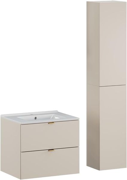Lomadox Badmöbel-Set DURANGO-56, (Spar-Set, 2-St, Waschtisch Unterschrank), Keramikwaschbecken 60cm breit, kaschmir, versch. Griffvarianten