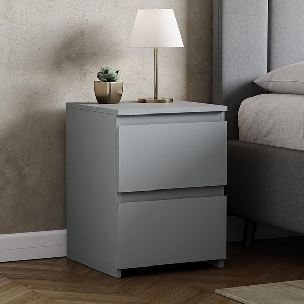 Vida Designs Denver Nachttisch, Grau, H48 x W39.5 x D39.5