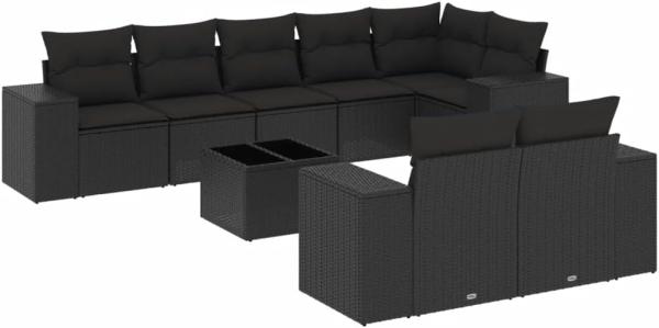 vidaXL 9-tlg. Garten-Sofagarnitur mit Kissen Schwarz Poly Rattan 3255162 Bild 1