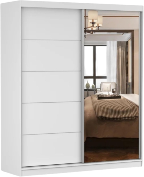 imoebel24 Schwebetürenschrank BELLA 03 183 cm - Weiss Matt / Weiss