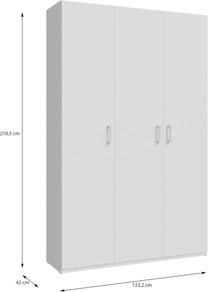 Forte Home Nook Mehrzweckschrank 135 40, moderner Drehtürenschrank mit 3Türen, Flur, Holzwerkstoff, Weiß, 133,2 cm breit x 210,5 cm hoch x 42 cm tief Bild 10