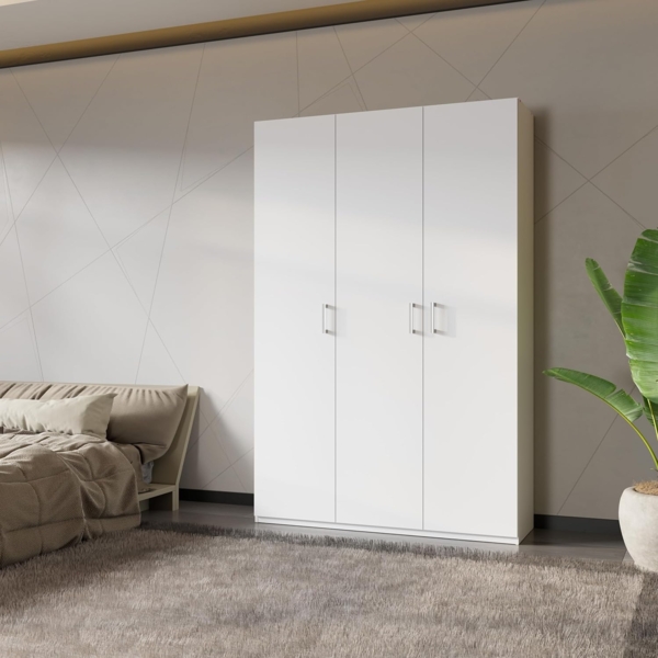 Forte Home Nook Mehrzweckschrank 135 40, moderner Drehtürenschrank mit 3Türen, Flur, Holzwerkstoff, Weiß, 133,2 cm breit x 210,5 cm hoch x 42 cm tief Bild 1