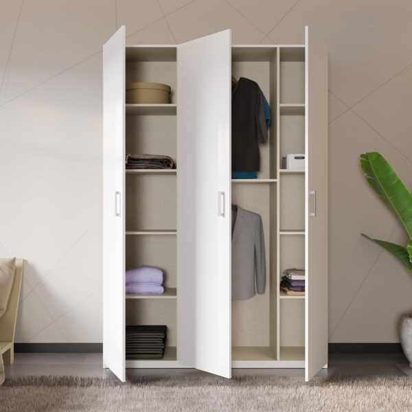 Forte Home Nook Mehrzweckschrank 135 40, moderner Drehtürenschrank mit 3Türen, Flur, Holzwerkstoff, Weiß, 133,2 cm breit x 210,5 cm hoch x 42 cm tief Bild 6