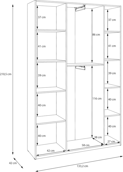 Forte Home Nook Mehrzweckschrank 135 40, moderner Drehtürenschrank mit 3Türen, Flur, Holzwerkstoff, Weiß, 133,2 cm breit x 210,5 cm hoch x 42 cm tief Bild 2