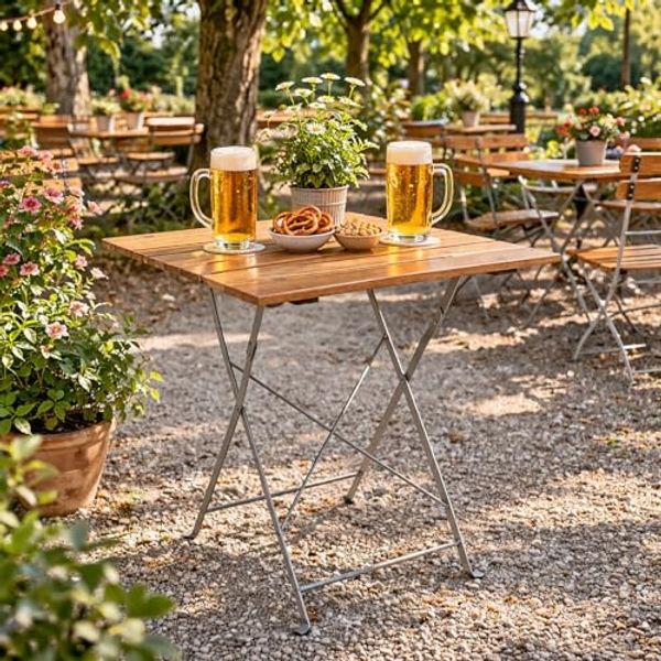 Biergarten Tisch Klapptisch Gartentisch klappbar Akazie Stahl 70x70cm