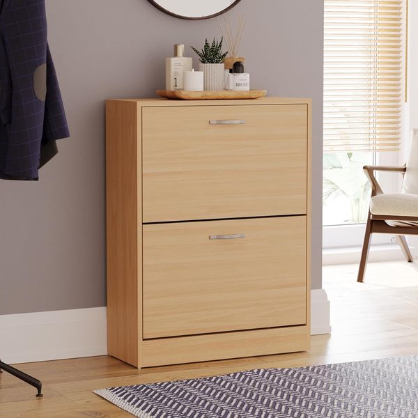 Vida Designs Schuhschrank mit 2 Schubladen, Schuh-Organizer, ausziehbares Möbelstück aus Holz, Kiefernholz, Kiefer