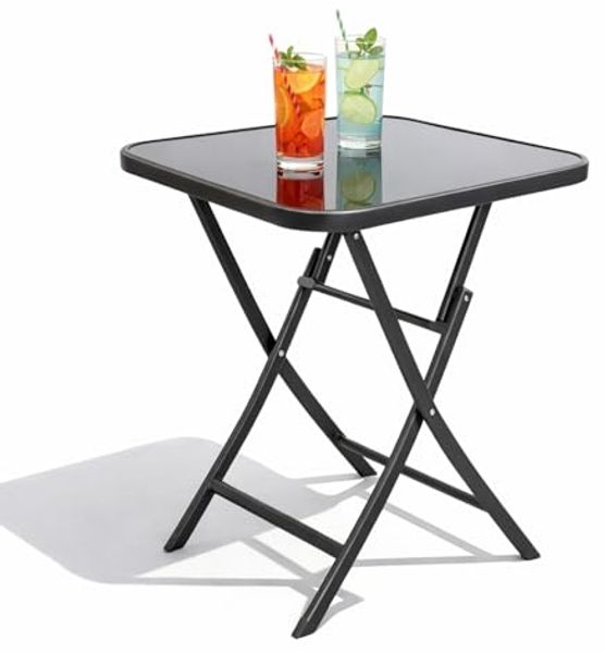 Bistrotisch Klapptisch wetterfest Dunkelgrau Glas / Metall 60x60xH70cm