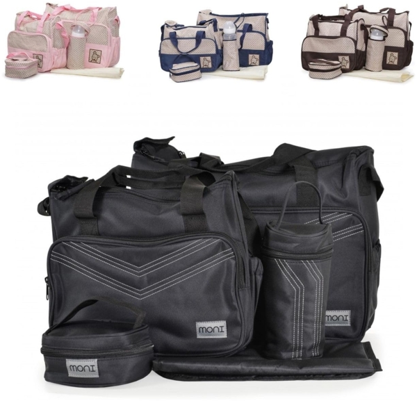 Moni Wickeltasche Stella, Set mit Wickelunterlage, Isoliertasche f. Babyflaschen schwarz Bild 1