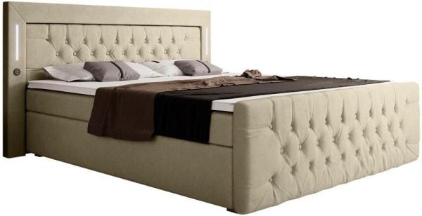 Boxspringbett Elegance mit LED, USB und Stauraum 140x200 Beige H4