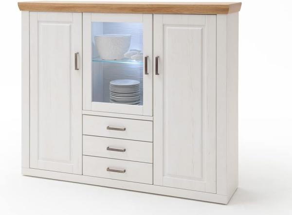 Highboard Bruneck 3 Pinie weiss Nb 163x142x40 cm Kommode Wohnzimmer mit Beleuchtung