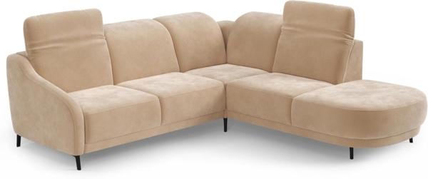 CAVADORE Ecksofa Blue/Eckcouch im modernen Design, Inkl. Kopfteilverstellung, Vorziehsitz motorisch, Klapptisch, USB-Anschluss und mattschwarzen Metallfüßen / 258 x 93 x 249 / Mikrofaser, Hellbraun Bild 6