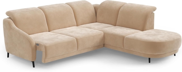 CAVADORE Ecksofa Blue/Eckcouch im modernen Design, Inkl. Kopfteilverstellung, Vorziehsitz motorisch, Klapptisch, USB-Anschluss und mattschwarzen Metallfüßen / 258 x 93 x 249 / Mikrofaser, Hellbraun Bild 5