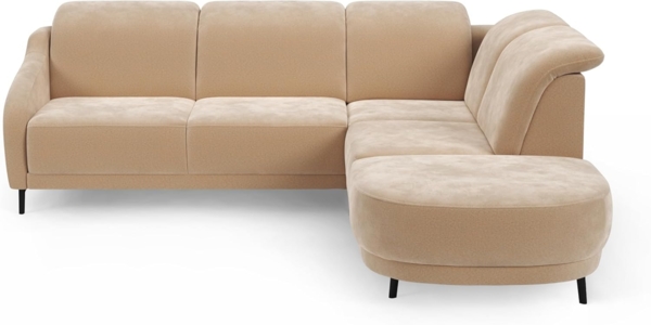 CAVADORE Ecksofa Blue/Eckcouch im modernen Design, Inkl. Kopfteilverstellung, Vorziehsitz motorisch, Klapptisch, USB-Anschluss und mattschwarzen Metallfüßen / 258 x 93 x 249 / Mikrofaser, Hellbraun Bild 9