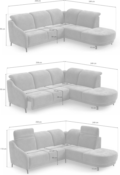 CAVADORE Ecksofa Blue/Eckcouch im modernen Design, Inkl. Kopfteilverstellung, Vorziehsitz motorisch, Klapptisch, USB-Anschluss und mattschwarzen Metallfüßen / 258 x 93 x 249 / Mikrofaser, Hellbraun Bild 3