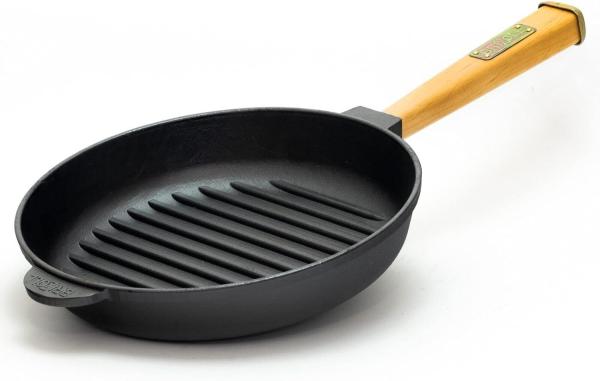 Ø26cm Grillpfanne Gusseisen Induktion Holzgriff Bratpfanne Pfanne Feuerpfanne