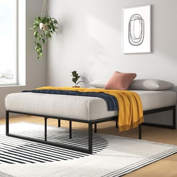 Zinus Lorelai Bett 120x190 cm – Bettgestell 35,5 cm Höhe mit Stauraum unter dem Bett – Plattformbett aus Metall – Schwarz