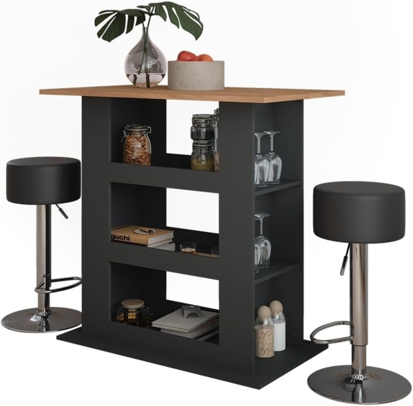 Vicco Bartisch-Set Goldkraft Eiche/Anthrazit 110x65 cm mit 2 Barhockern, Repose Bild 6