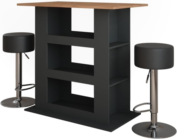 Vicco Bartisch-Set Goldkraft Eiche/Anthrazit 110x65 cm mit 2 Barhockern, Repose Bild 1