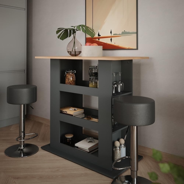 Vicco Bartisch-Set Goldkraft Eiche/Anthrazit 110x65 cm mit 2 Barhockern, Repose Bild 4
