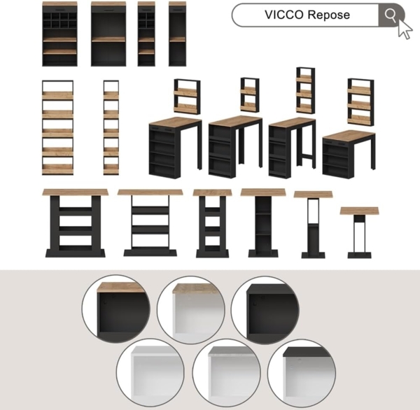 Vicco Bartisch-Set Goldkraft Eiche/Anthrazit 110x65 cm mit 2 Barhockern, Repose Bild 8