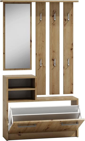 ADGO Flur Flurmöbel-Set, Kleiderschränke, Spiegel und Kleiderbügel und Schuhschrank, 6 Kleiderbügel für Kleidung und Mäntel, Flurgarderoben, Kompaktgarderobe für Ihren Eingangsbereich (Artisan Eiche) Bild 2
