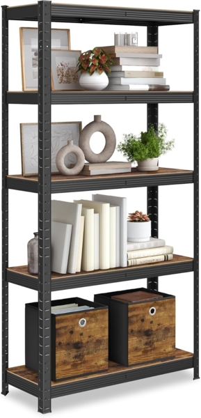 Songmics Schwerlastregal mit 5 Ablagen, Stahl / MDF, Schwarz / Vintagebraun, 150 x 30 x 75 cm
