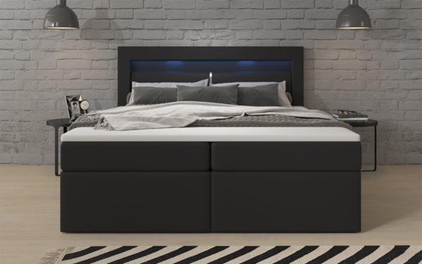 Boxspringbett Reposito mit LED, USB und Stauraum 160x200 Schwarz H3 (70-100kg) Bild 3