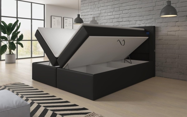 Boxspringbett Reposito mit LED, USB und Stauraum 160x200 Schwarz H3 (70-100kg) Bild 5