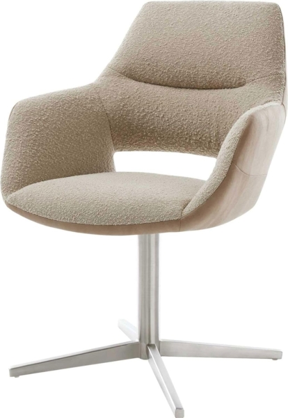 Drehstuhl Yago-Flex mit Armlehnen Materialmix Schlamm Fußkreuz Edelstahl 360° drehbar Taschenfederkern