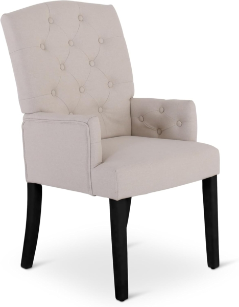 Raburg Esszimmerstuhl Polsterstuhl mit Armlehnen, Chesterfield-Design, Beine Holz, Victoria, eleganter Küchenstuhl im Landhausstil, Steppung, Belastbarkeit 110 kg