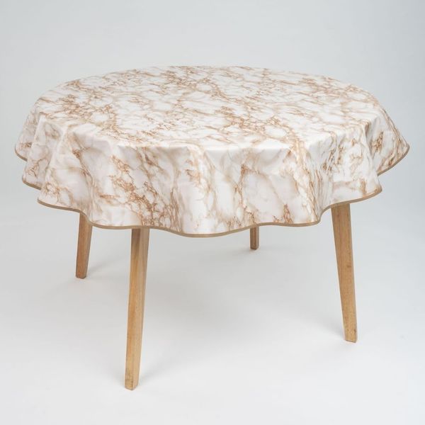 laro Tischdecke 140cm rund Wachstuchtischdecke Saum-Eingefasst Marmor Weiß Beige Braun