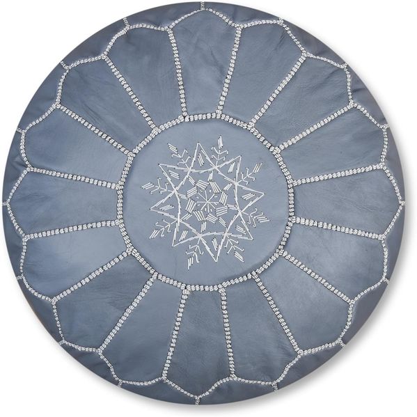 Marokkanischer Echtleder Pouf - Grau - Handgefertigt - gefüllt geliefert - Ottoman Sitzsack Fußhocker