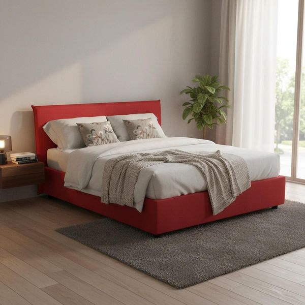 Talamo Italia - Doppelbett Bernadette, Stoffbett mit Stauraum, Öffnung vorne, inklusive Matratze 140x200 cm, 100 % Made in Italy, Rot