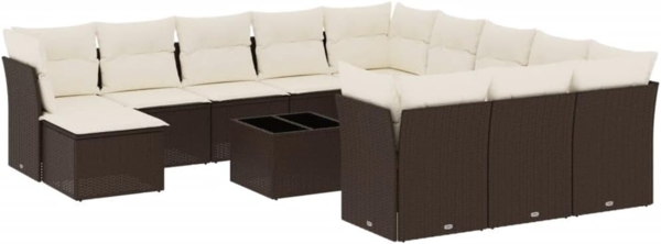 vidaXL 13-tlg. Garten-Sofagarnitur mit Kissen Braun Poly Rattan 3250482