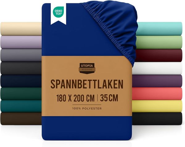Utopia Bedding - Spannbettlaken 180x200 cm - Royal Blau - Gebürstete Polyester-Mikrofaser Spannbetttuch - 35 cm Tiefe Tasche