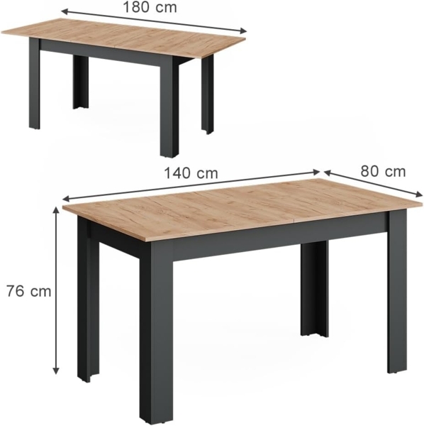 Esstisch Repose Anthrazit/Goldkraft Eiche 180 x 80 cm ausziehbar Vicco Bild 3