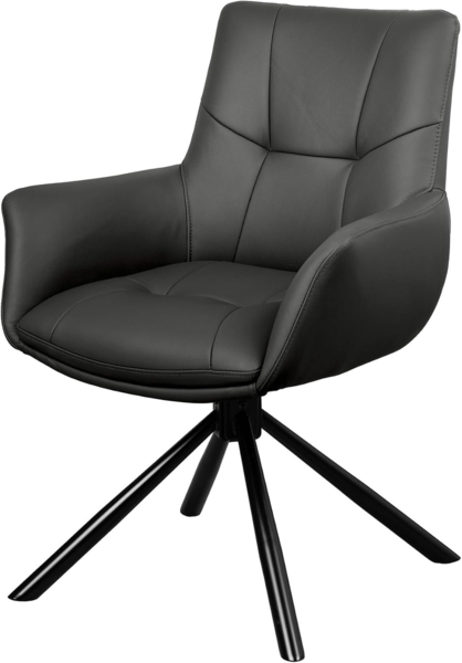 riess-ambiente Drehstuhl SIGNATURE schwarz - Echtleder, Metall, 360° drehbar, Federkern (Einzelartikel, 1 St), Armlehnen-Polsterstuhl - ideal für Wohn-, Arbeits-, Esszimmer & Büro