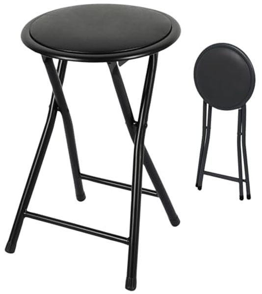 Spetebo Hocker klappbar rund schwarz aus Metall 45 x Ø 30 cm (Artikel, 1 St, Stück), mit gepolsteter Sitzfläche