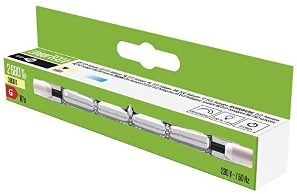 EMOS ECO Halogenstab 118 mm für R7s-Sockel, 11,8x1 cm dimmbare Halogenröhre 140W, Warmweiß 3000 K, Helligkeit 2680 lm, Lebensdauer 4000h, 230 V, 140 W, Glas, Transparent, CRI 99, ZE0203