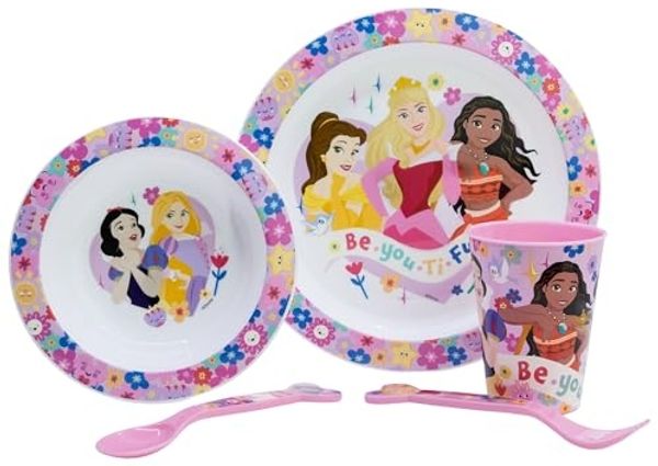 Disney Princess Teller-Set Mikrowellengeeignet 5-teiliges Kindergeschirr mit rutschfestem Boden