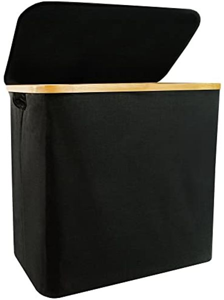 osoltus Wäschesortierer osoltus Wäschesortierer Bambus mit Deckel black Wäschebox Wäschekorb