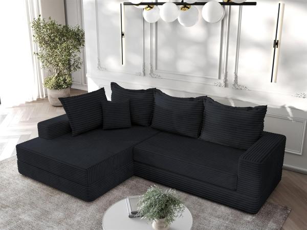 Ecksofa Couchgarnitur Sofa OSKAR in Stoff Tilia Schwarz Ottomane Links